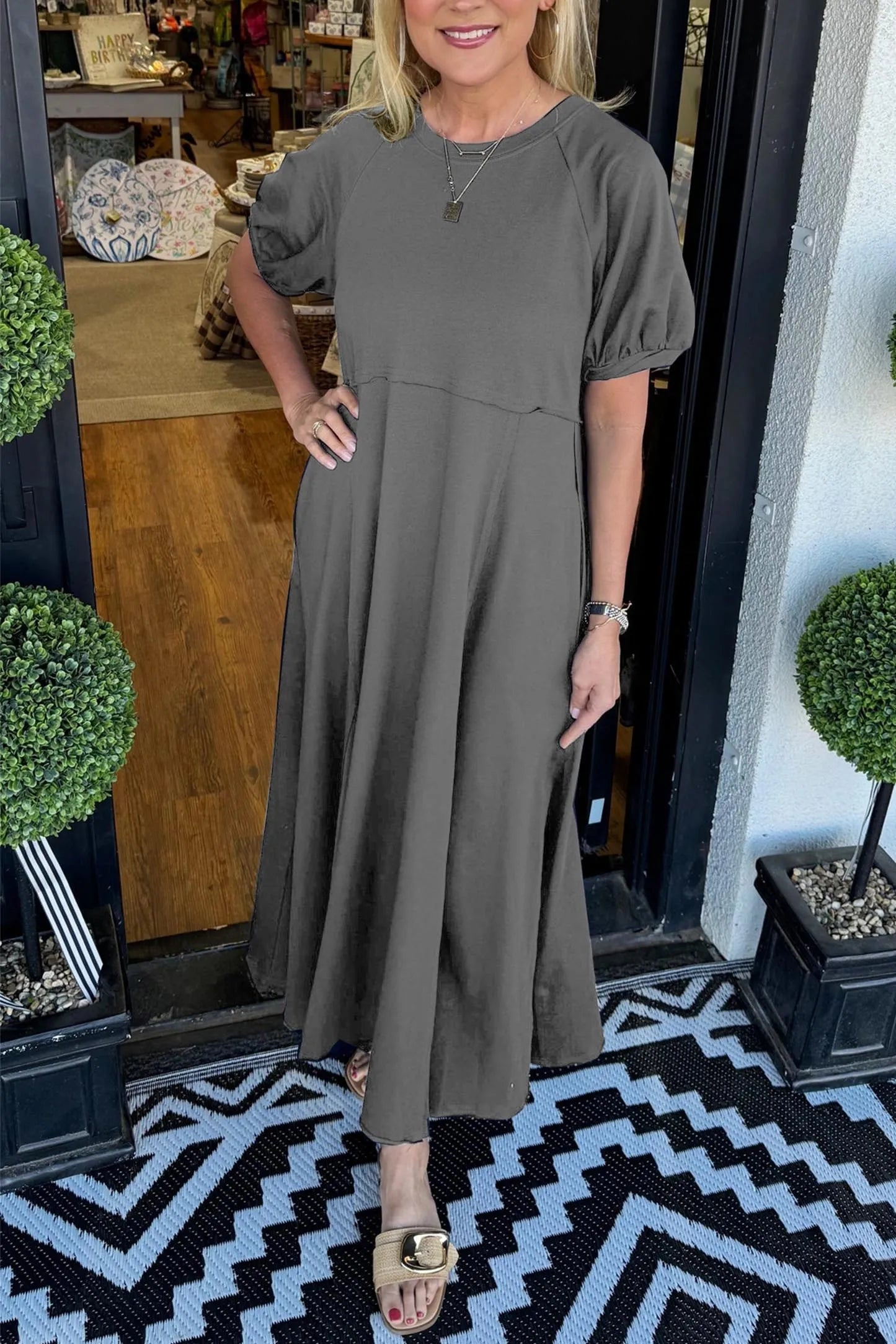 MARIN | CHIC PUFF SLEEVE ROUND NECK MAXI DRESS