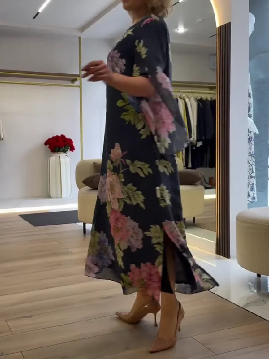 SASHA | FLORAL PRINT MAXI DRESS LIGHTWEIGHT CHIFFON COMFORT
