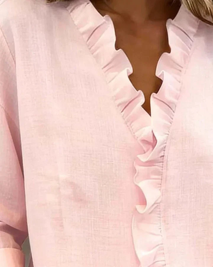 AURELIA | BLOUSE WITH RUFFLES, V-NECK AND LONG SLEEVES