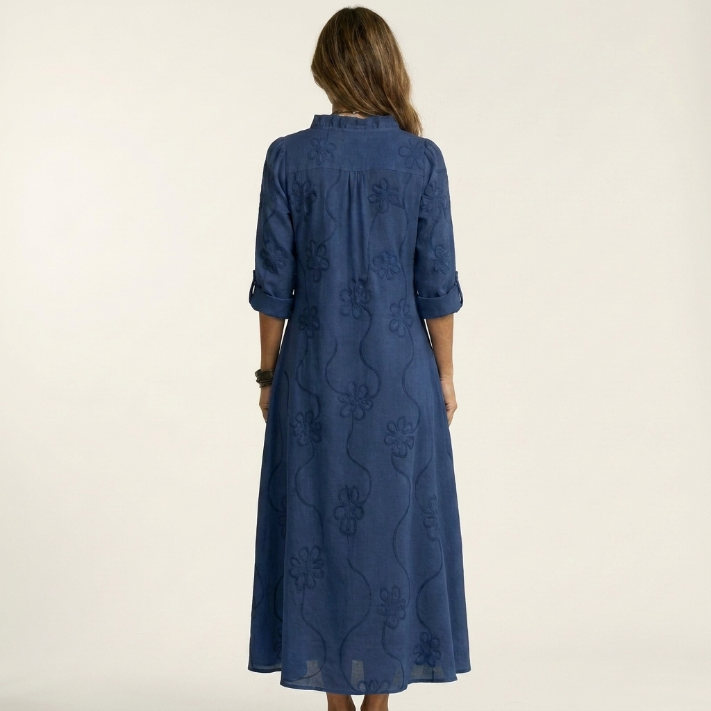 MARIAM | MAXI DRESS WITH TONAL FLORAL EMBROIDERY