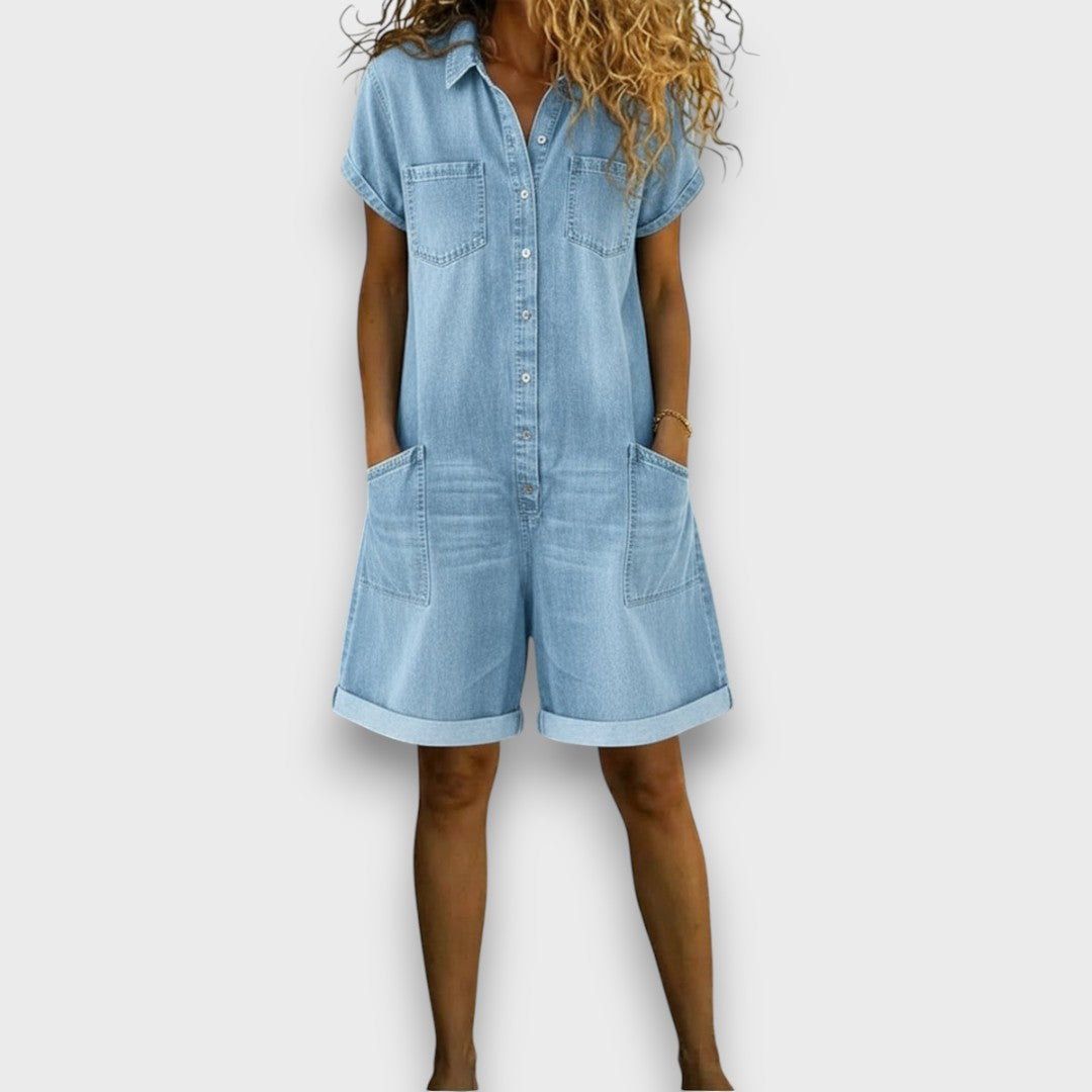 DANIELLE | VINTAGE SHORT COTTON DENIM-LOOK OVERALLS