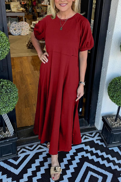 MARIN | CHIC PUFF SLEEVE ROUND NECK MAXI  DRESS
