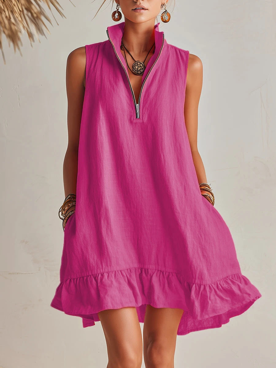 TESSA | COTTON-LINEN HALF-ZIP MINI DRESS