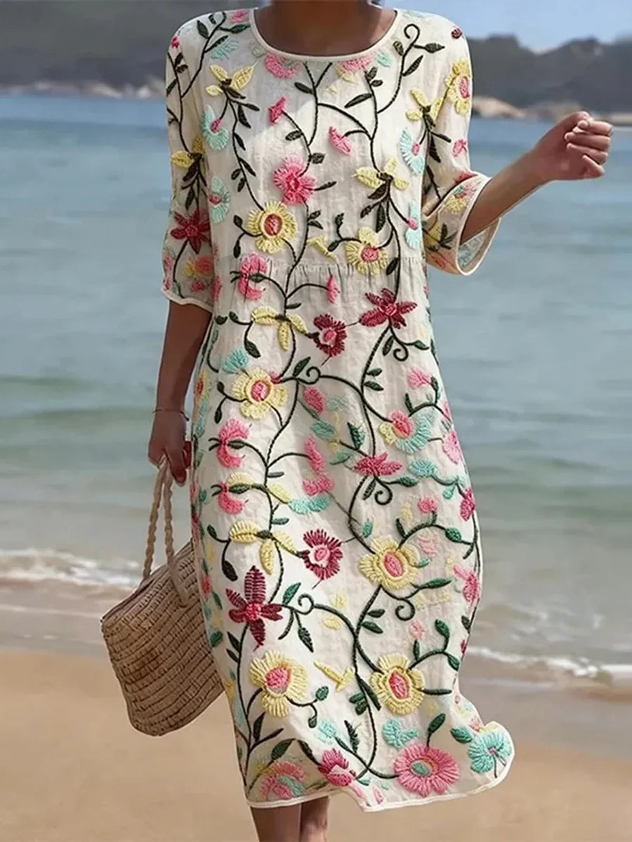 REBECCA | FLORAL PATTERN LINEN BLEND DRESS