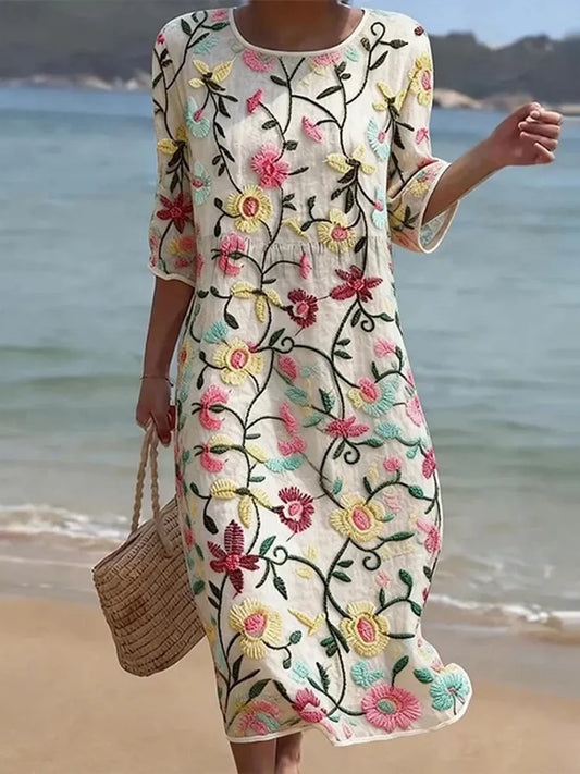 REBECCA | FLORAL PATTERN LINEN BLEND DRESS