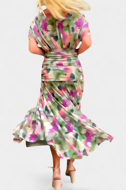 CLAIRE | ELEGANT LONG FLORAL V-NECK FLOW DRESS