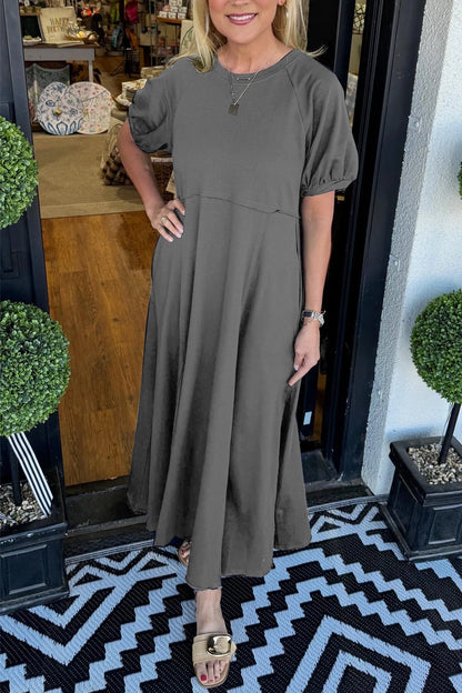 MARIN | CHIC PUFF SLEEVE ROUND NECK MAXI  DRESS