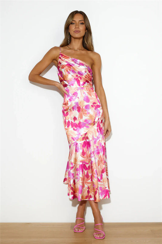 ELISA | FLORAL ONE-SHOULDER MAXI DRESS