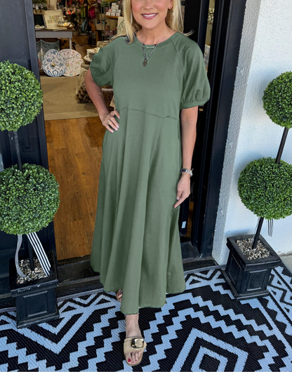 MARIN | CHIC PUFF SLEEVE ROUND NECK MAXI  DRESS