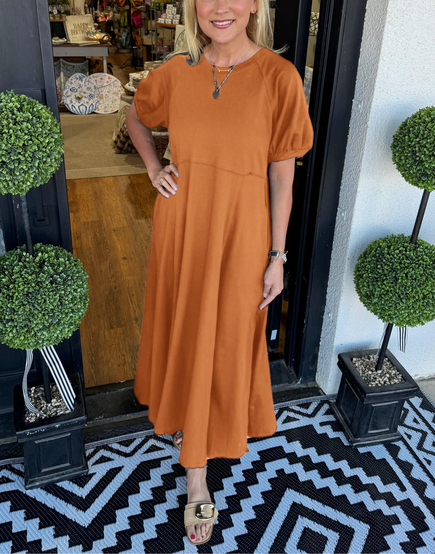 MARIN | CHIC PUFF SLEEVE ROUND NECK MAXI  DRESS