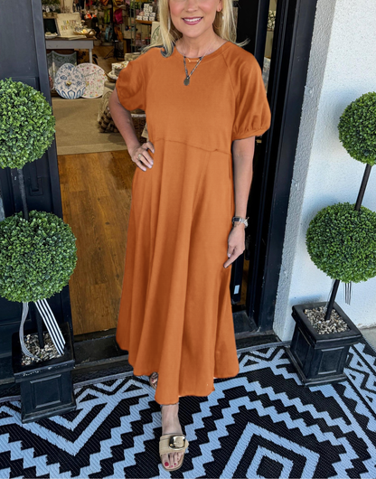 MARIN | CHIC PUFF SLEEVE ROUND NECK MAXI  DRESS