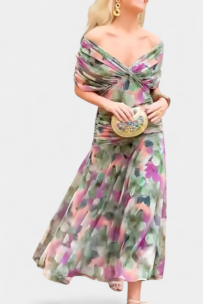 CLAIRE | ELEGANT LONG FLORAL V-NECK FLOW DRESS