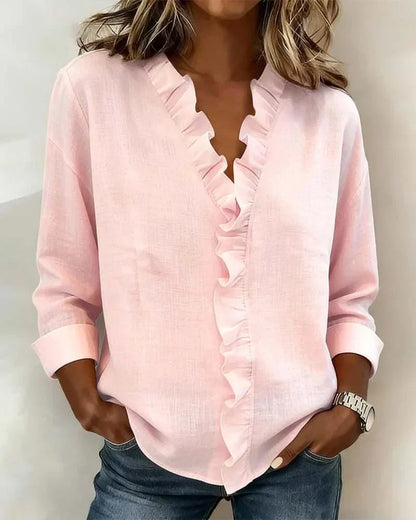 AURELIA | BLOUSE WITH RUFFLES, V-NECK AND LONG SLEEVES