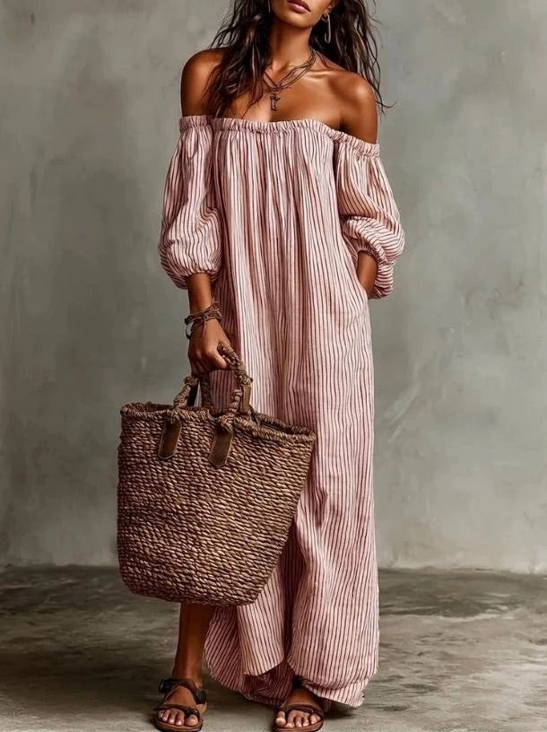 NINA | STRIPED OFF-SHOULDER MAXI DRESS