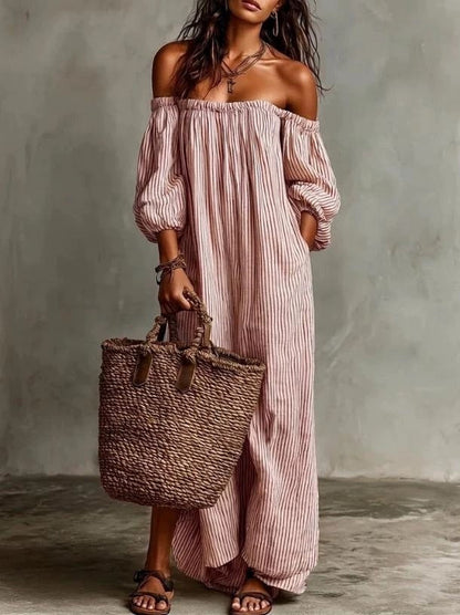 NINA | STRIPED OFF-SHOULDER MAXI DRESS