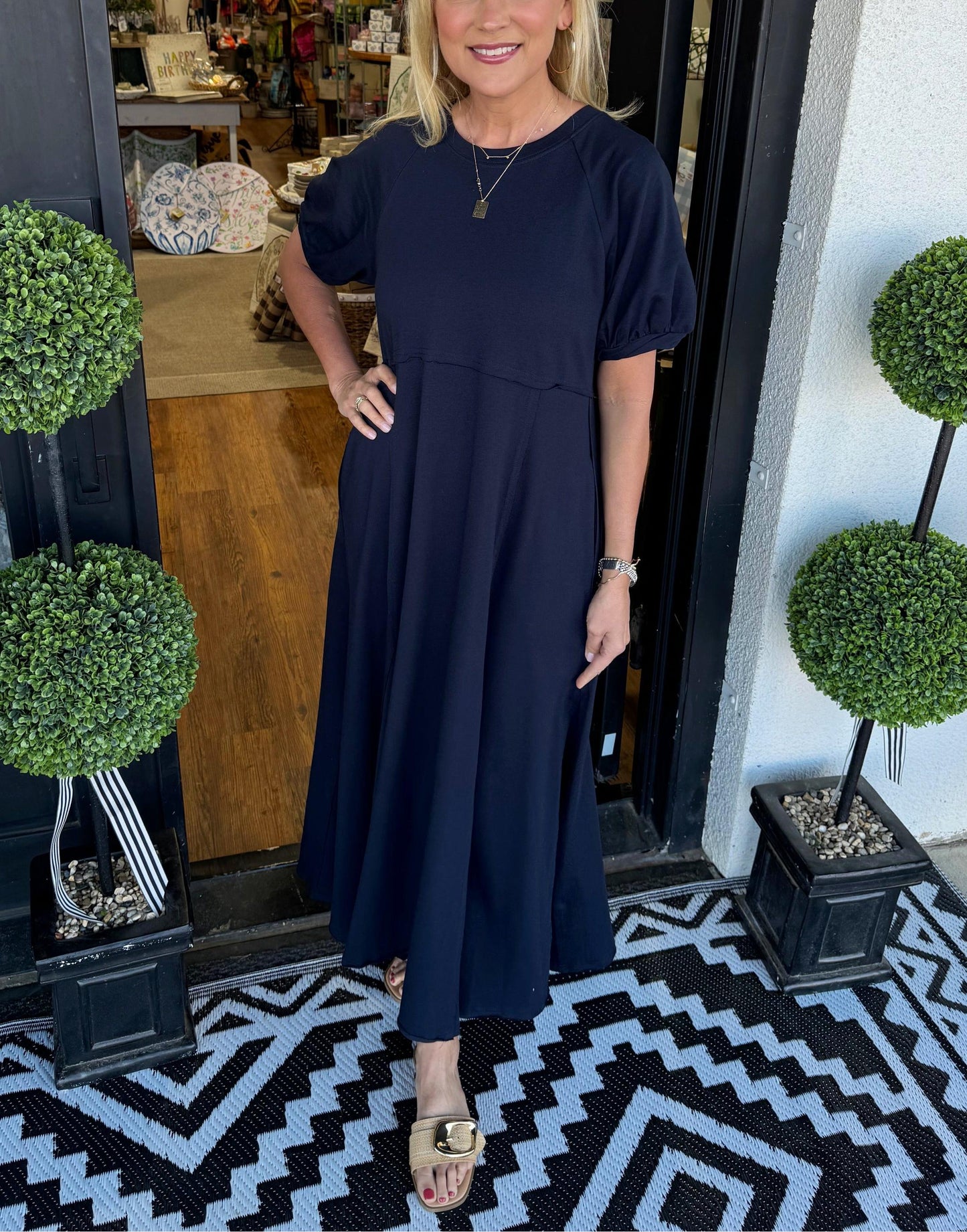 MARIN | CHIC PUFF SLEEVE ROUND NECK MAXI  DRESS