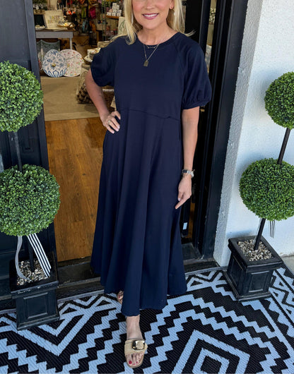 MARIN | CHIC PUFF SLEEVE ROUND NECK MAXI  DRESS