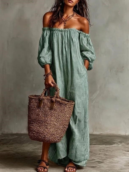 NINA | STRIPED OFF-SHOULDER MAXI DRESS
