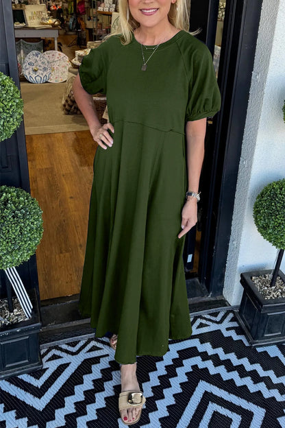 MARIN | CHIC PUFF SLEEVE ROUND NECK MAXI  DRESS