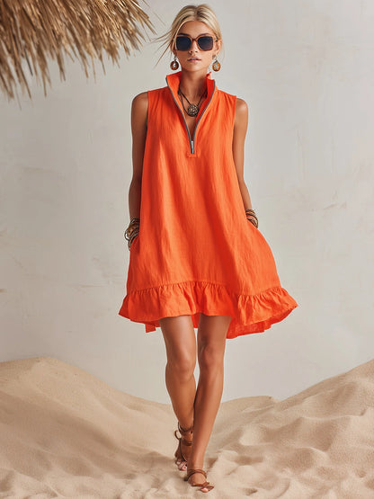 TESSA | COTTON-LINEN HALF-ZIP MINI DRESS
