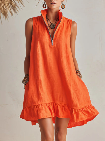 TESSA | COTTON-LINEN HALF-ZIP MINI DRESS
