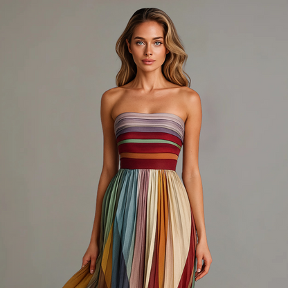 SYLVIA | PLEATED STRAPLESS MAXI DRESS