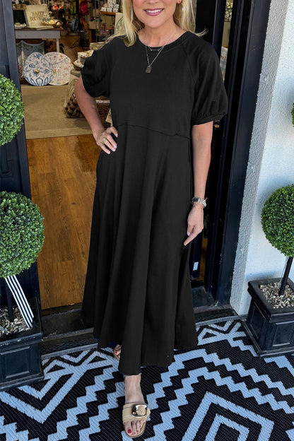 MARIN | CHIC PUFF SLEEVE ROUND NECK MAXI  DRESS