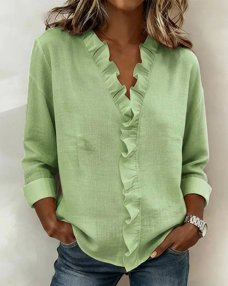 AURELIA | BLOUSE WITH RUFFLES, V-NECK AND LONG SLEEVES