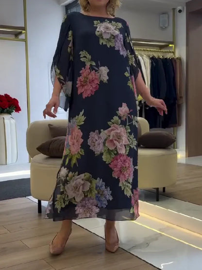 SASHA | FLORAL PRINT MAXI DRESS LIGHTWEIGHT CHIFFON COMFORT