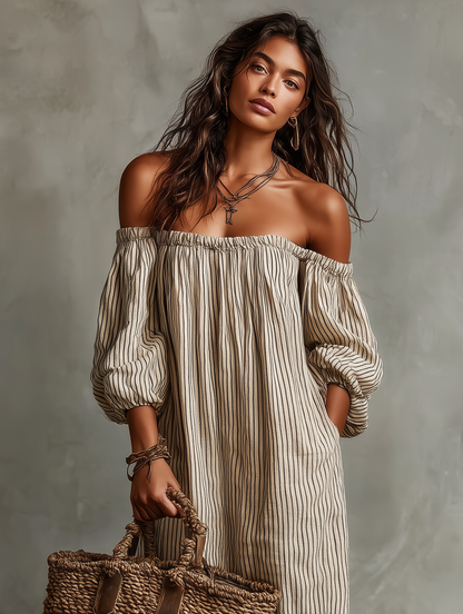 NINA | STRIPED OFF-SHOULDER MAXI DRESS