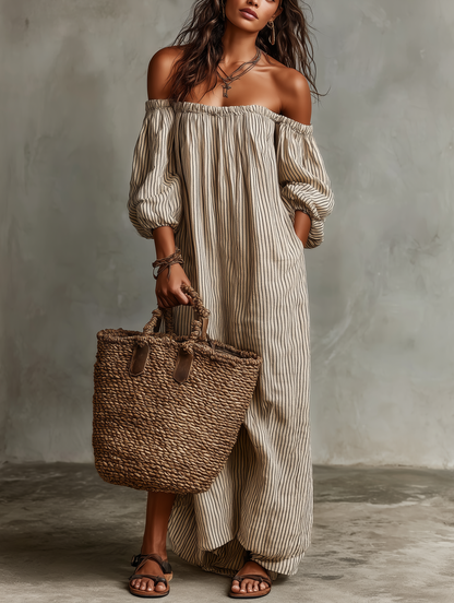 NINA | STRIPED OFF-SHOULDER MAXI DRESS