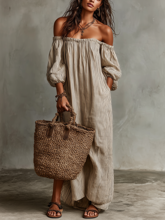 NINA | STRIPED OFF-SHOULDER MAXI DRESS