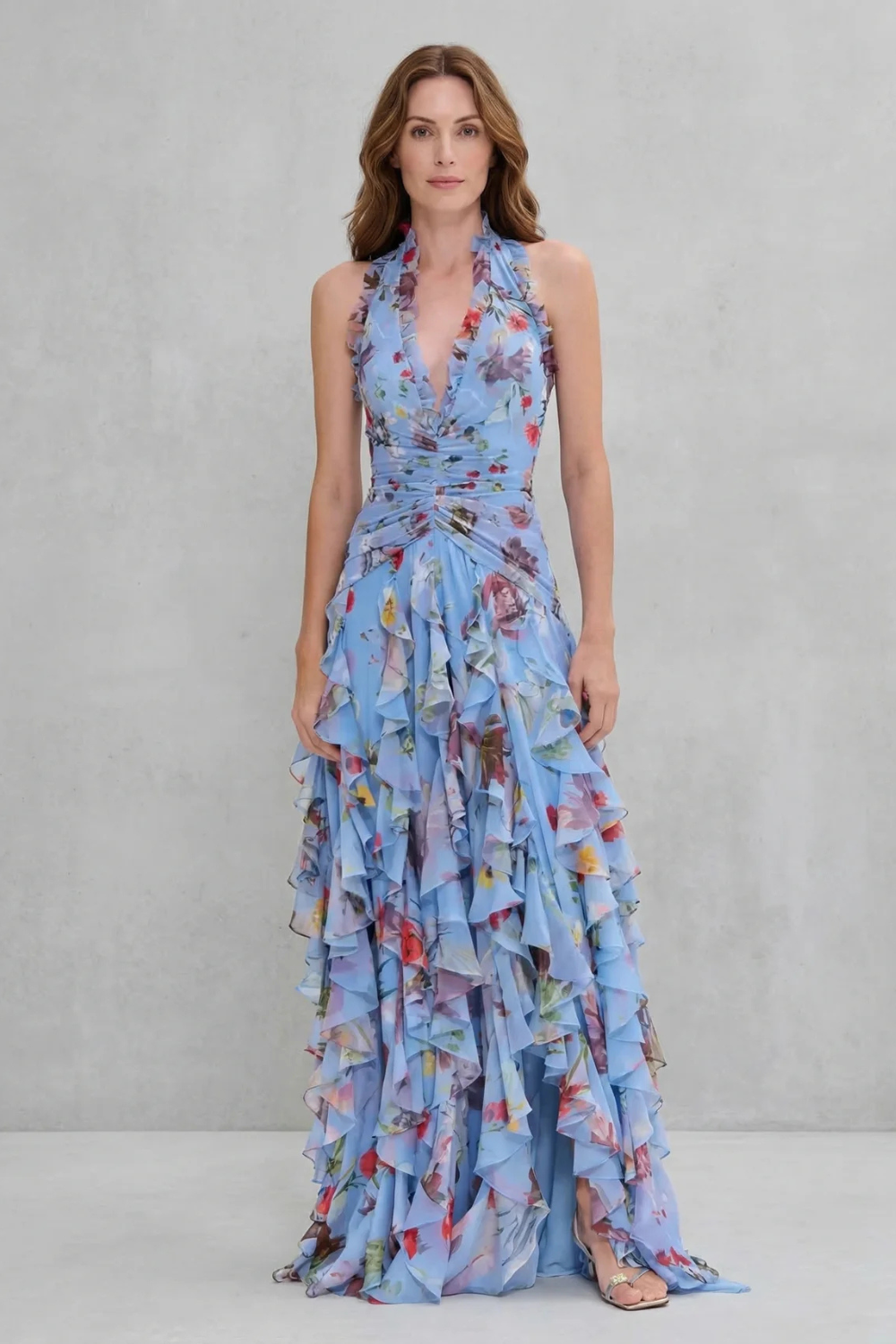 BELLADINA | ROMANTIC ROSE CASCADE - HALTER MAXI DRESS
