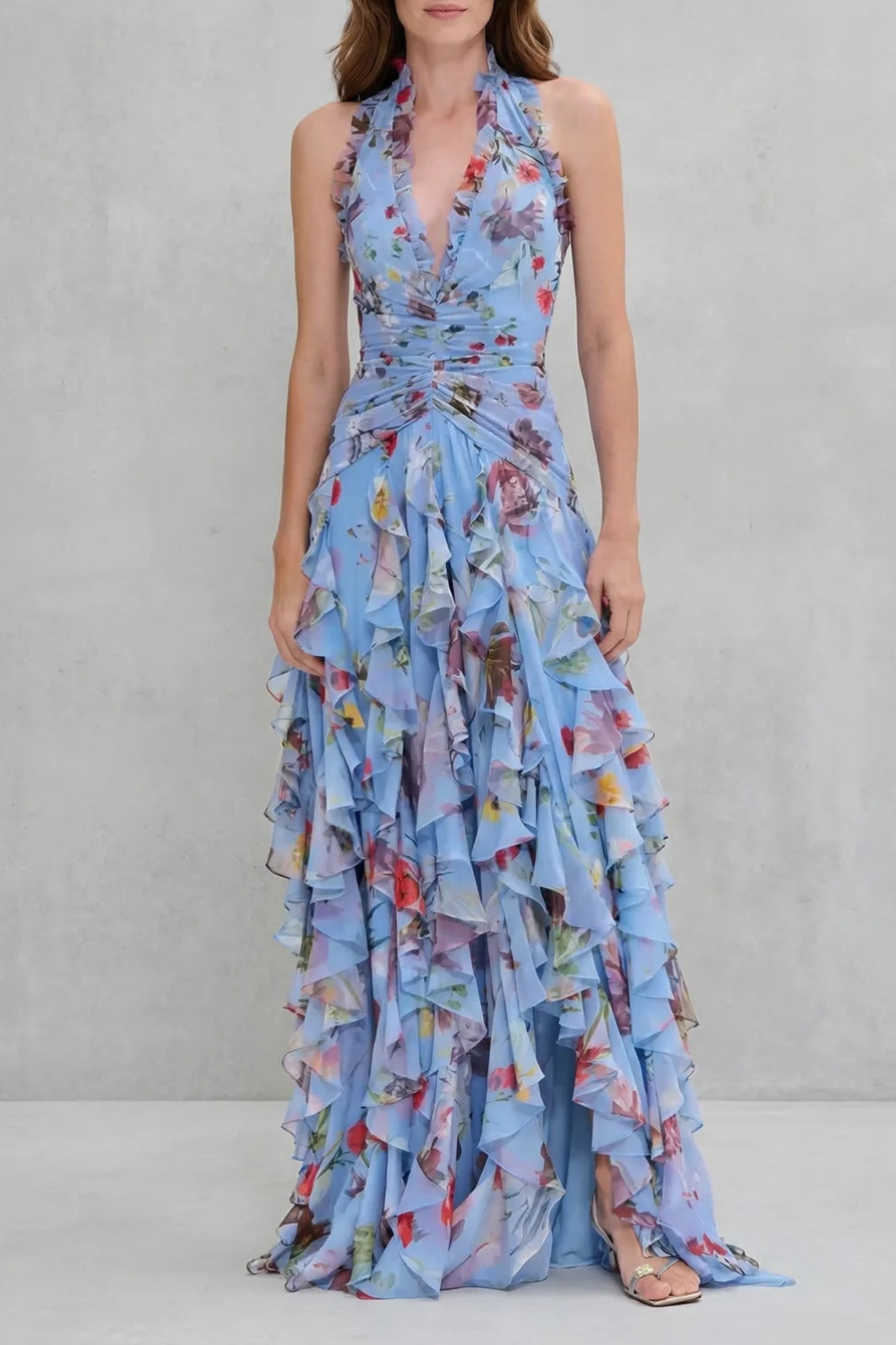 BELLADINA | ROMANTIC ROSE CASCADE - HALTER MAXI DRESS