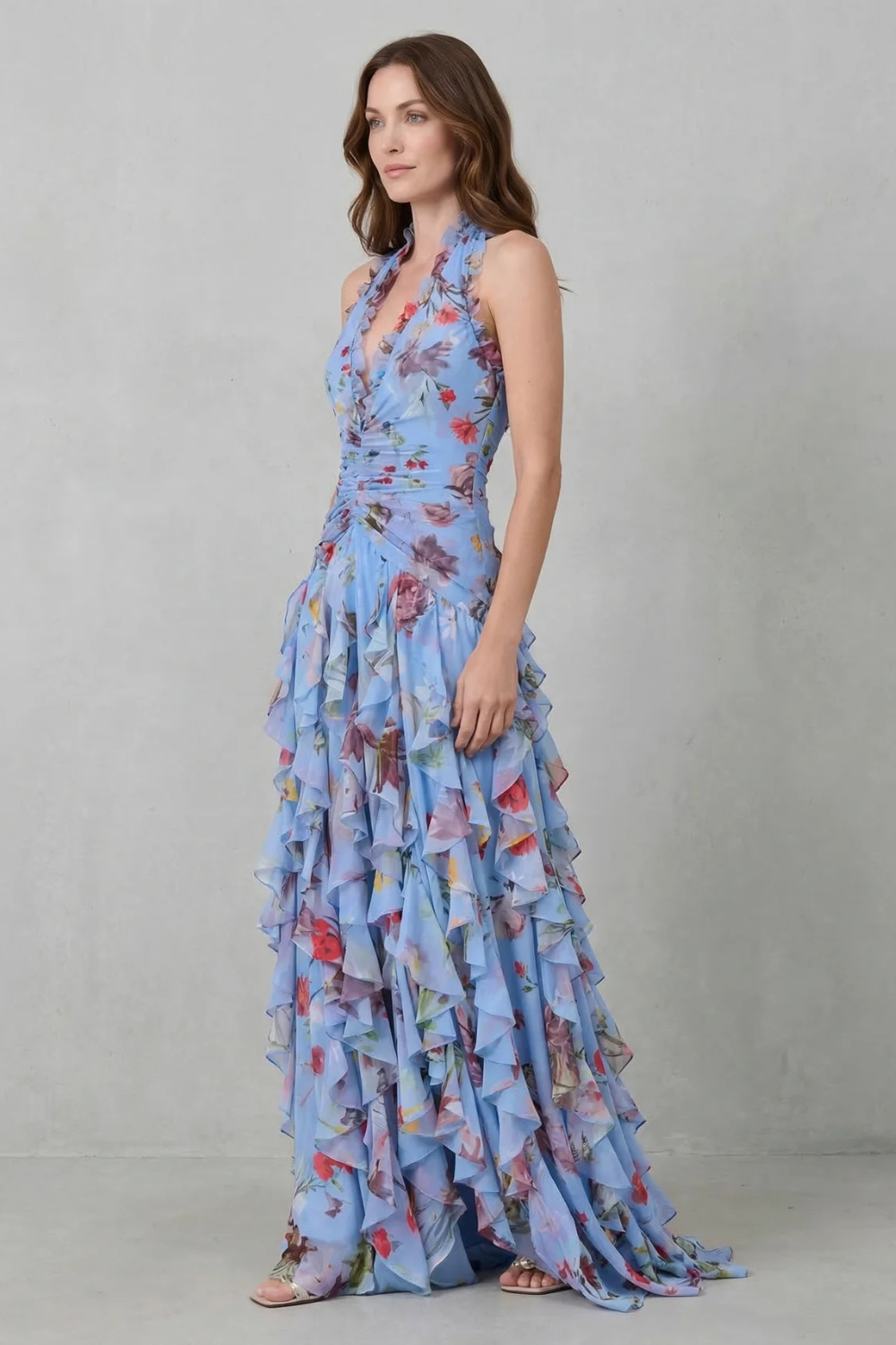 BELLADINA | ROMANTIC ROSE CASCADE - HALTER MAXI DRESS