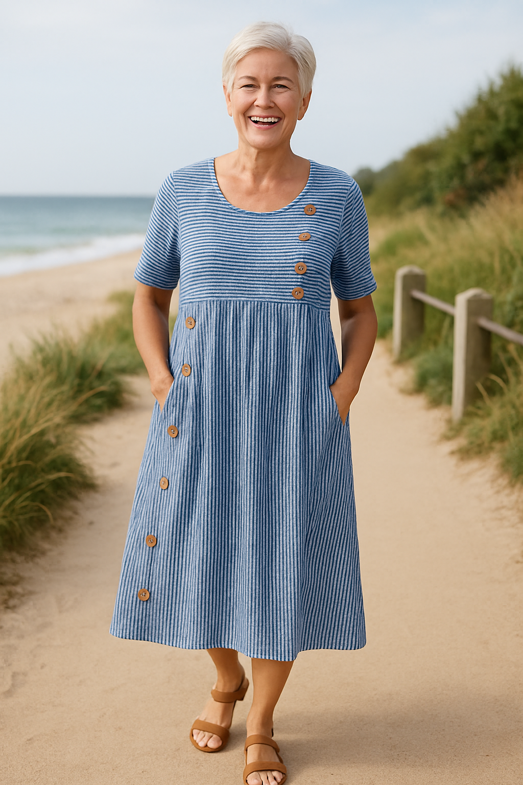 EDINA | STRIPEDCMIDI DRESS – EFFORTLESS COMFORT, EVERYDAY CONFIDENCE