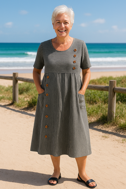 EDINA | STRIPEDCMIDI DRESS – EFFORTLESS COMFORT, EVERYDAY CONFIDENCE
