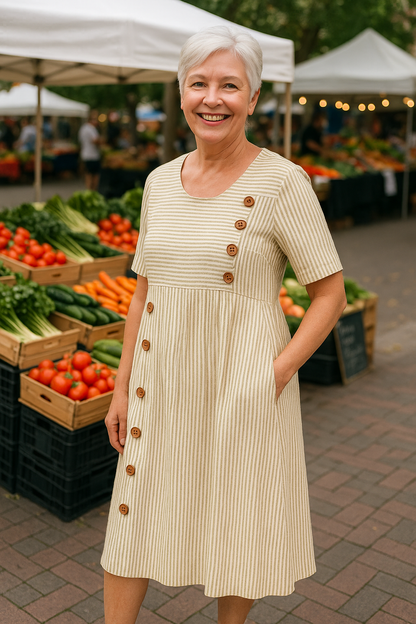 EDINA | STRIPEDCMIDI DRESS – EFFORTLESS COMFORT, EVERYDAY CONFIDENCE