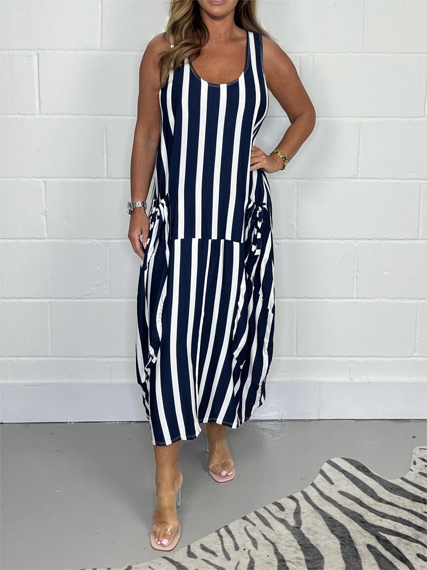 DELILAH | COTTON BLEND OVERSIZE TIE POCKET DRESS CASUAL STYLE