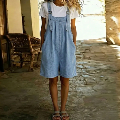 LORI | VINTAGE WASHED SOFT COTTON DENIM SHORT OVERALL