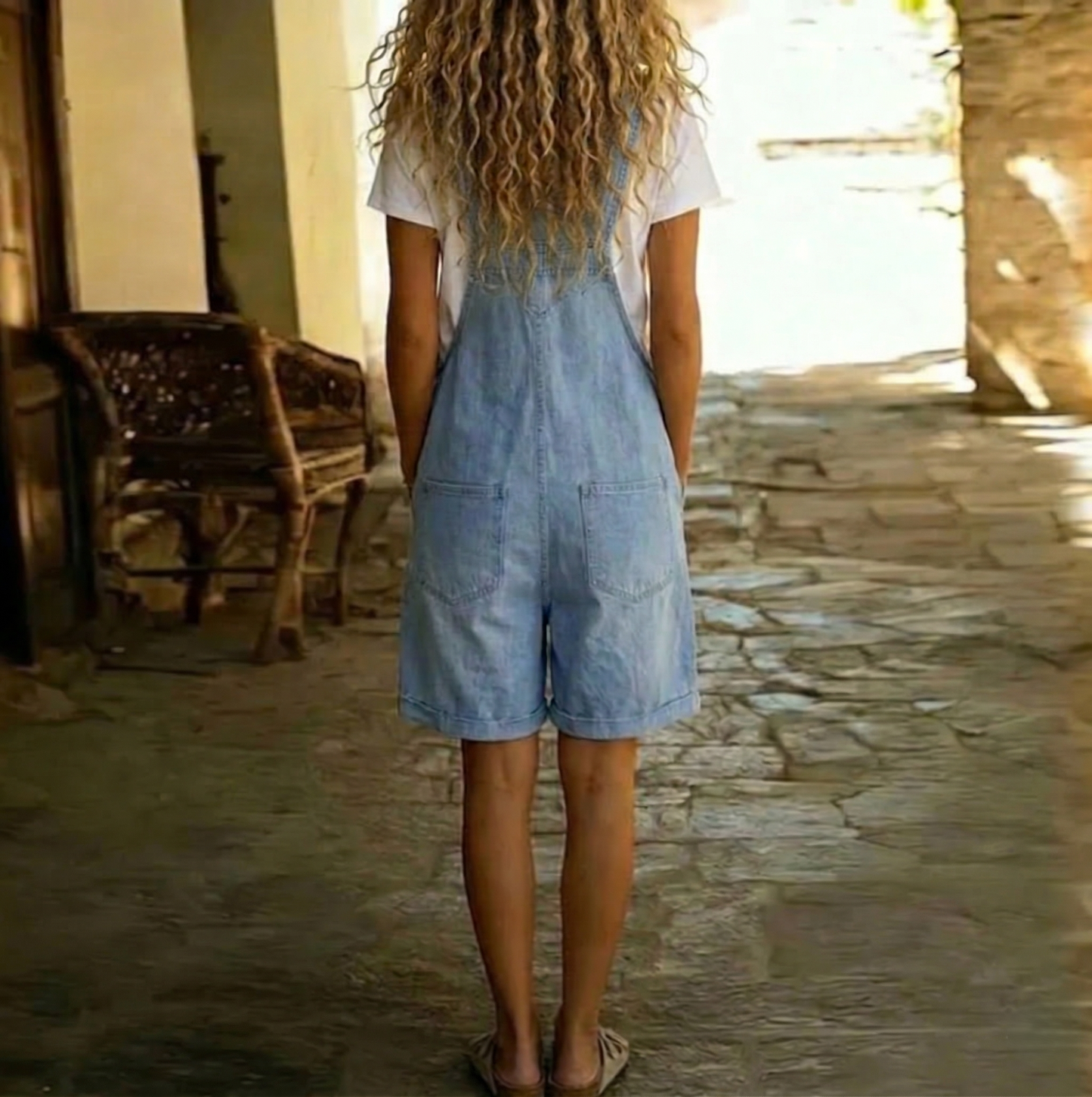 LORI | VINTAGE WASHED SOFT COTTON DENIM SHORT OVERALL