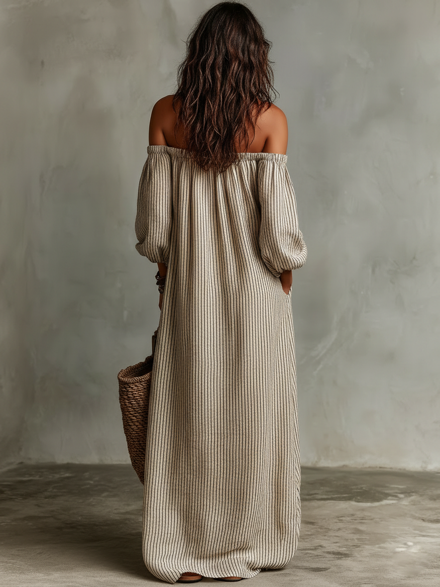 NINA | STRIPED OFF-SHOULDER MAXI DRESS