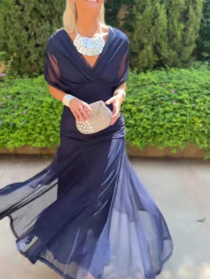 CLAIRE | ELEGANT LONG FLORAL V-NECK FLOW DRESS