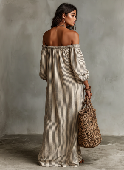 NINA | STRIPED OFF-SHOULDER MAXI DRESS