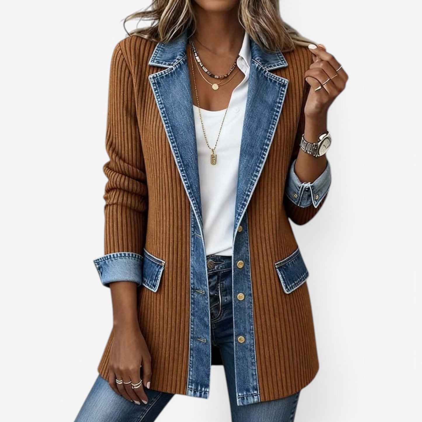 TIREXA | MODERN LAYERED-LOOK DENIM JACKET