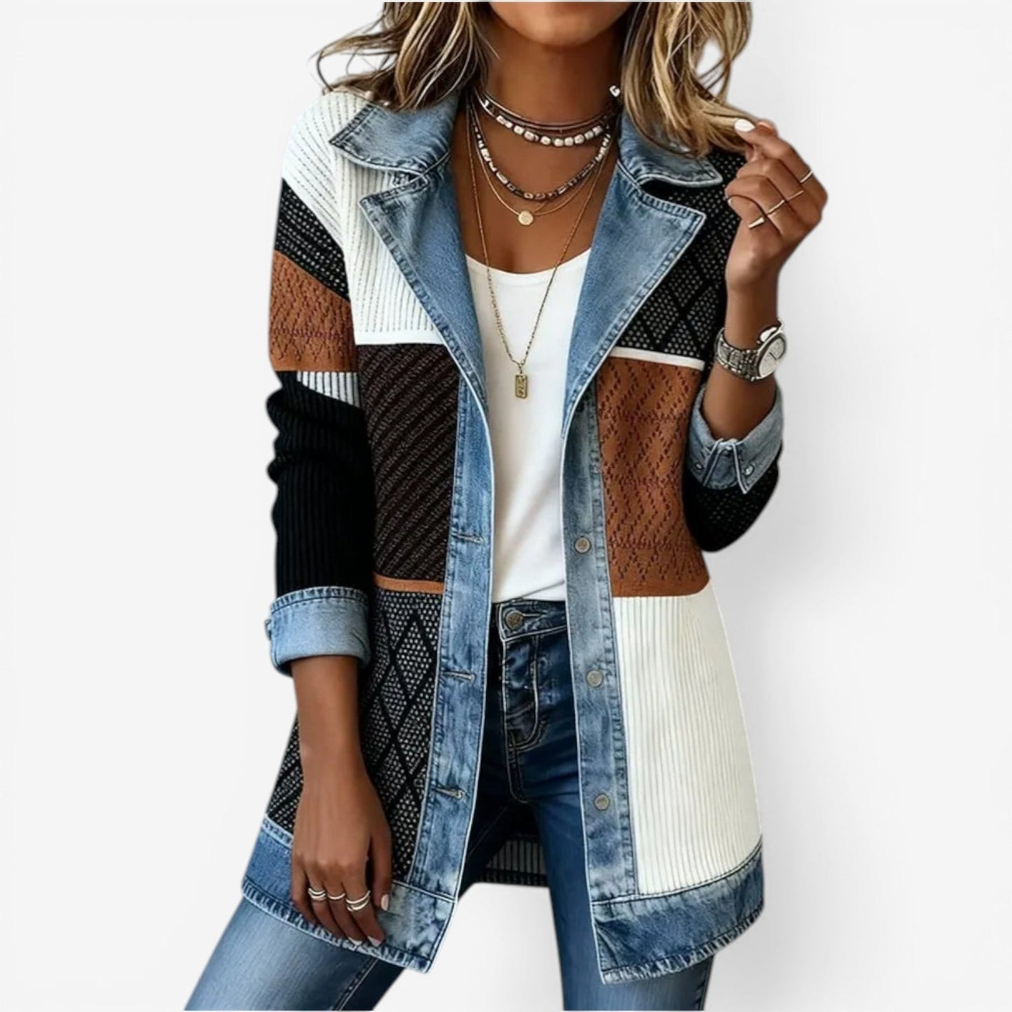 TIREXA | MODERN LAYERED-LOOK DENIM JACKET