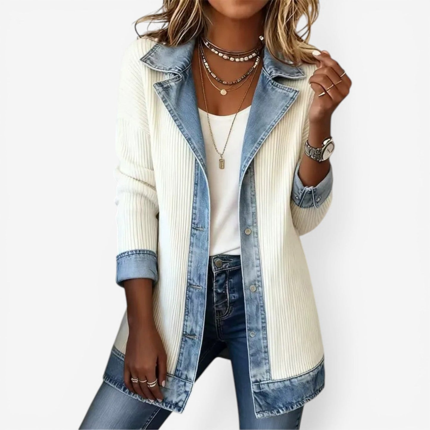TIREXA | MODERN LAYERED-LOOK DENIM JACKET