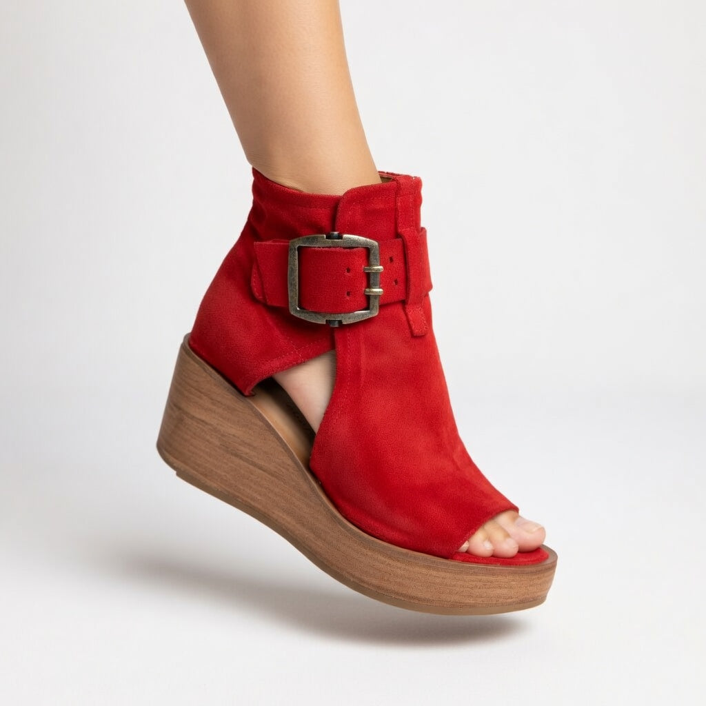 ELLIS | MODERN-STYLE OPEN-TOE WEDGE ANKLE BOOTS