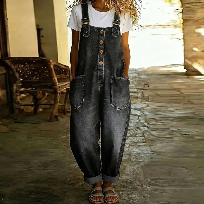 FLORA | VINTAGE SOFT COTTON DENIM-LOOK OVERALL WITH ADJUSTABLE STRAPS