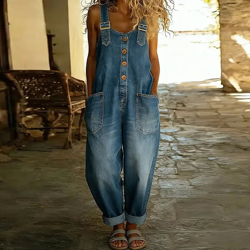 FLORA | VINTAGE SOFT COTTON DENIM-LOOK OVERALL WITH ADJUSTABLE STRAPS